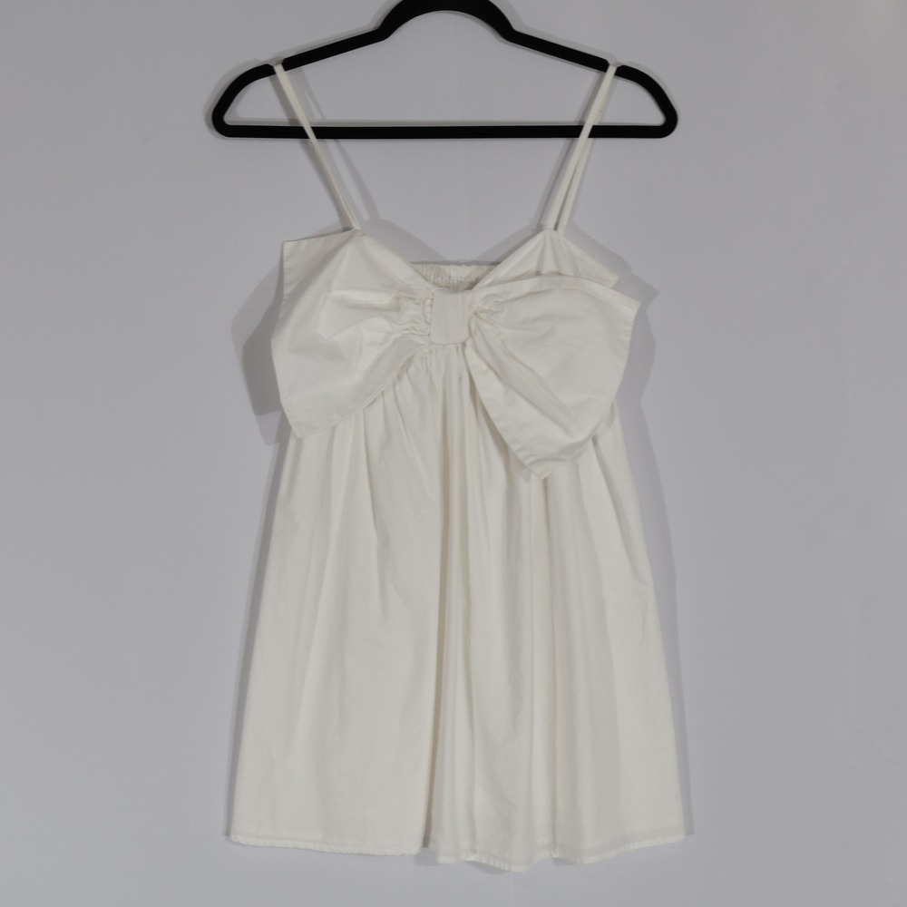 Lovers and Friends Somerset Babydoll Dress Womens XS White Bow Mini Cotton Chic